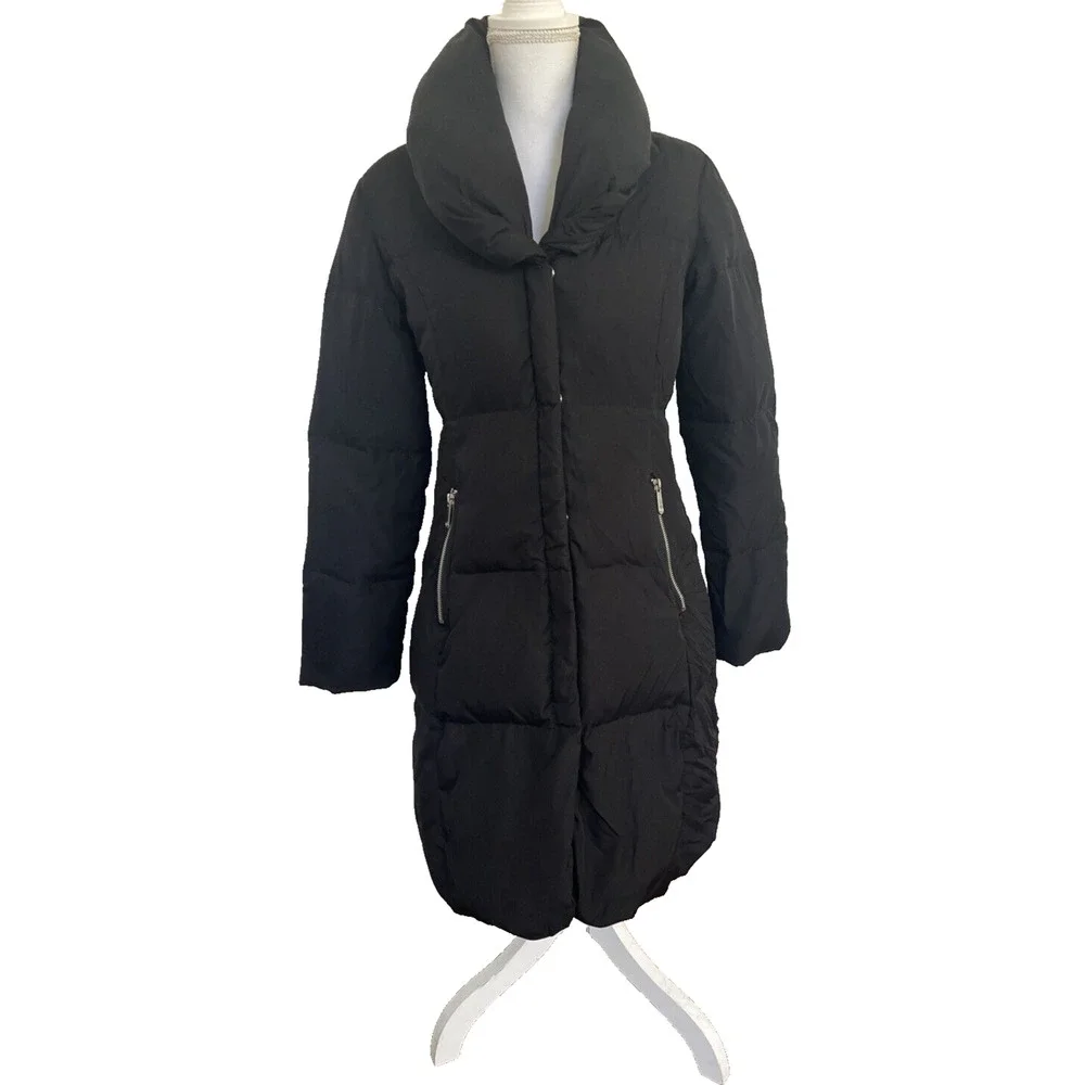 Michael Kors Women's Petite Small Black Down Puffer Coat Hooded Packable Parka